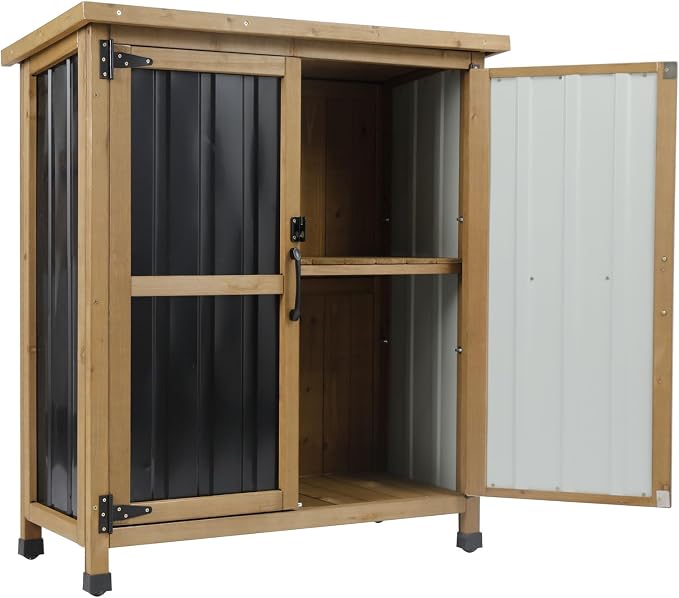 Outdoor Storage Cabinet, Small Wood & Metal Storage Shed - Image 7