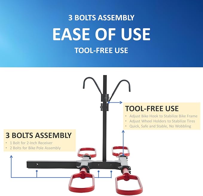 Trailer Hitch Bike Rack for Car 2 Bikes, E Bike Carrier Hitch Mount 2 Bike - Image 4