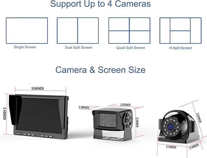 10'' 1080P Wireless Backup Camera System, 10 Inch DVR Quad Split Monitor - Image 9