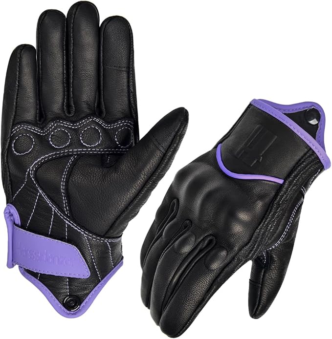Harssidanzar Women's Motorcycle Gloves, Leather Motorcycle Gloves, Motorbike - Image 5