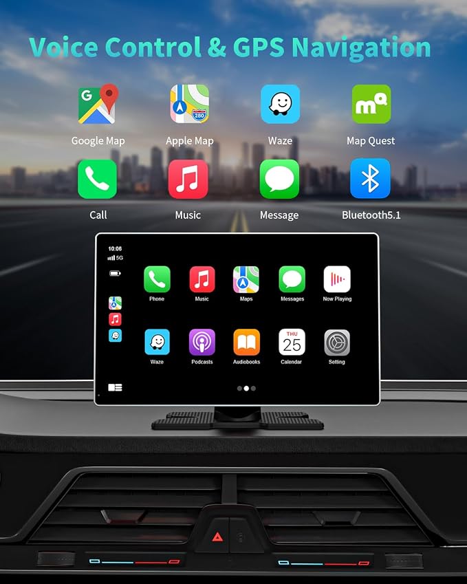 Portable Apple Carplay Screen for Car, 4K Dash Cam, 1080p Backup Camera DVR - Image 4