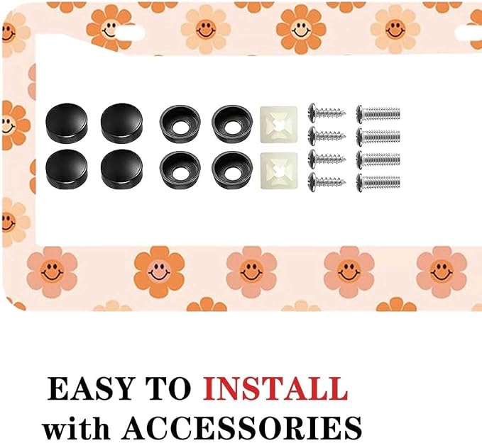 2 Pack Universal Smiley Face Flower License Plate Frame-Rustproof Aluminum - Image 6