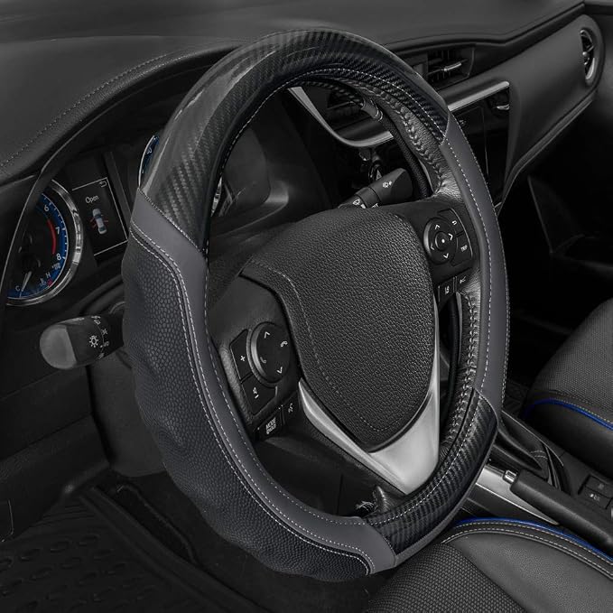 Motor Trend UltraSport Gray Carbon Fiber Steering Wheel Cover, Standard 15 inch - Image 4