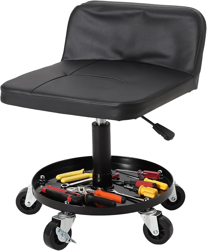 Garage Stool, 16”-21” Adjustable Rolling Mechanic Stool by Unknown