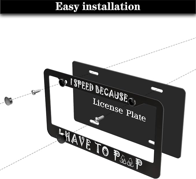 License Plate Frame Black and White Front License Plate Bracket I Speed Because - Image 7