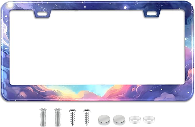 Space Galaxy License Plate Frame Blue Cloud Stars Sky Stainless Steel License by TXWWXT