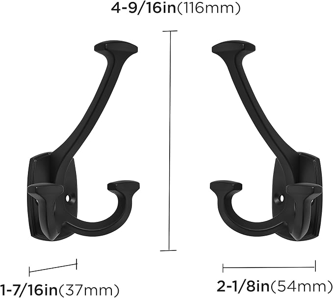 Large Wall Double-Sided Hook 2 Pack Matte Black Hook Decorative Heavy Duty - Image 2