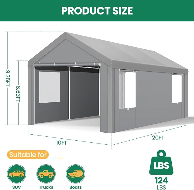 COBIZI Carports 10x20 Heavy Duty Car Canopy Garage - Image 6