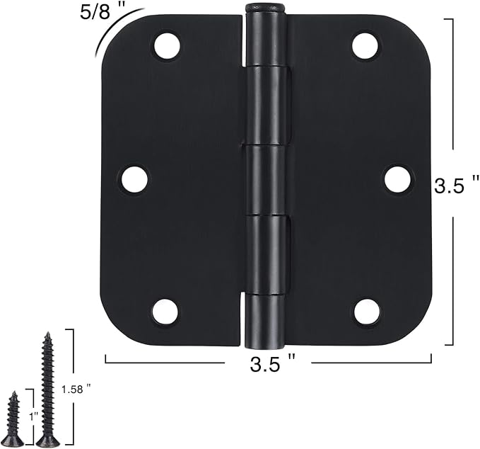 108 Pack Rounded Matte Black Door Hinges 3.5 Inch 5/8" Radius - Image 5