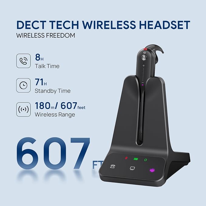 Yealink DECT Wireless Headset WH63 E2 UC, Single Ear Convertible Office Headset - Image 3