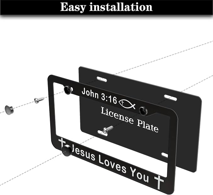 License Plate Cover Black and White License Plate Frames John 3:16 Jesus Loves - Image 7