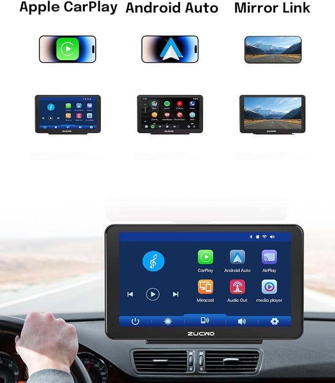 7 Inch Wireless CarPlay Screen for Car, Portable Car Stereo Touch Screen for - Image 3