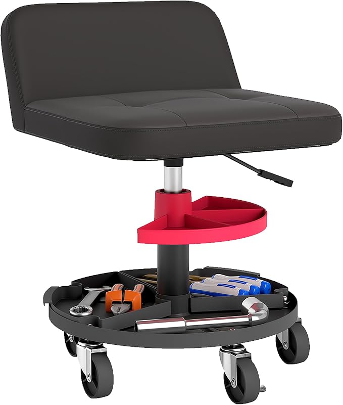 HOMCOM Rolling Mechanic Stool, 300 LBS Capacity Pneumatic Creeper Garage Stool by HOMCOM