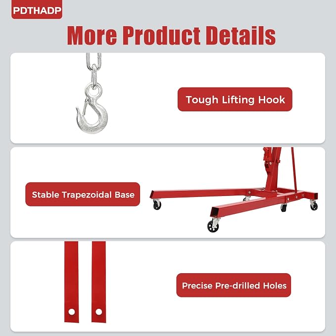 Engine Hoist 2 Ton Folding Engine Lift Folding Cherry 6.89Ft Picker Shop Crane - Image 6