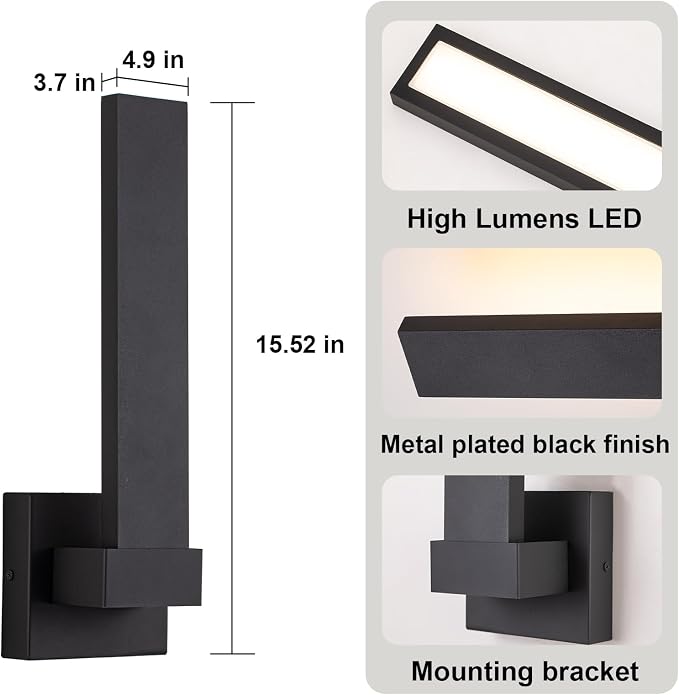 Modern Outdoor Wall Lights 15.5" LED Exterior Lighting Fixtures Patio Wall - Image 7