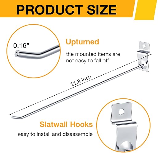 Moxweyeni 100 Pcs Heavy Duty Slatwall Panel Hooks Hanging Metal Slat Wall - Image 2