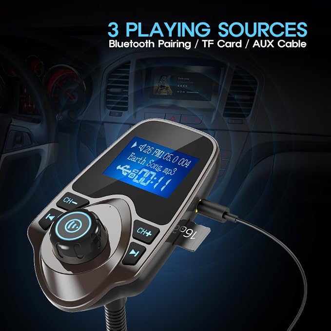 Nulaxy Bluetooth Car FM Transmitter Audio Adapter Receiver Wireless Handsfree - Image 5