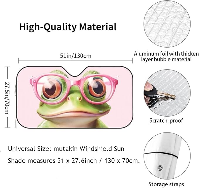 Funny Frog Car Sun Shade Windshield Sunshade Foldable Front Window Shield Cover - Image 3