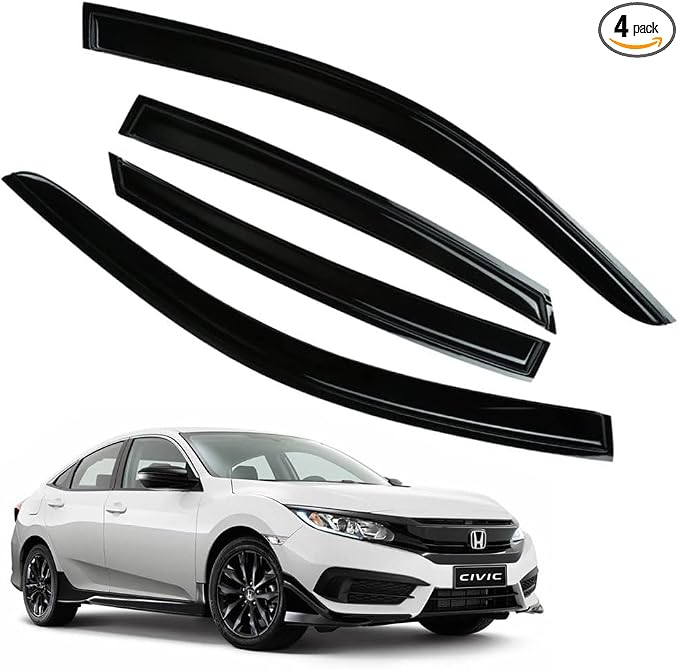 Rain Guards for Honda Civic 2016-2021 Sedan, Tape-on Side Window Deflectors by LETINGFAR