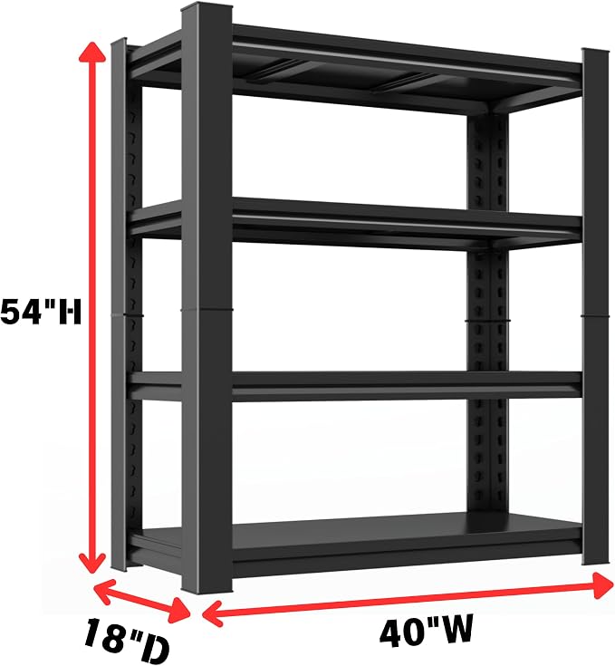 Metal Garage Shelving Unit, Heavy Duty 4-Tier Adjustable Storage Rack, Steel - Image 3