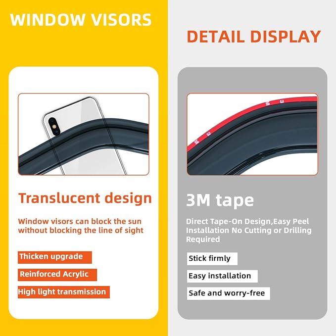 4 pcs Compatible with 2000-2004 Nissan Xterra Front+Rear Sun/Rain Guard Outside - Image 3