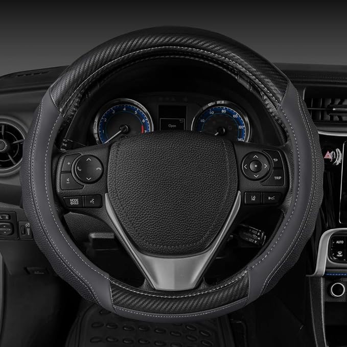 Motor Trend UltraSport Gray Carbon Fiber Steering Wheel Cover, Standard 15 inch - Image 5