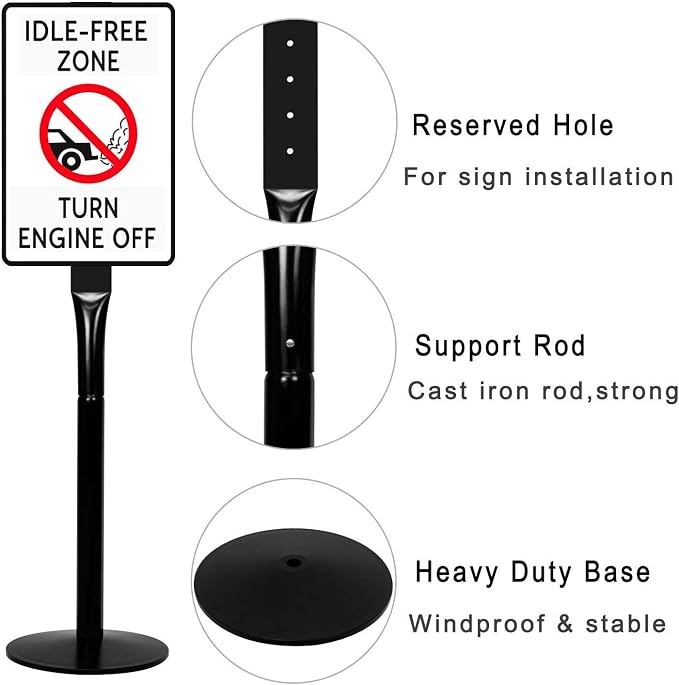 Parking Sign Post 48" Heavy Duty Cast Iron Parking Signs Stand, Movable Sign - Image 6