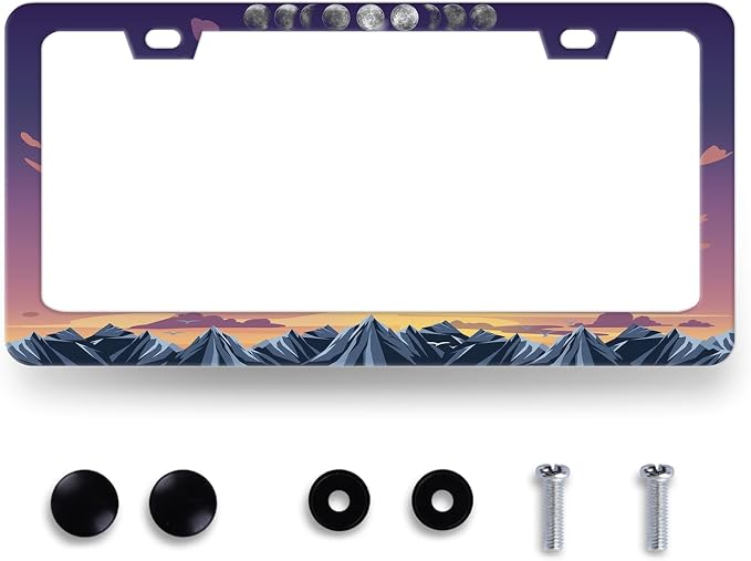 Moon Phase License Plate Frame Mountain Night Stars License Plate Holder Front by RNKATIH