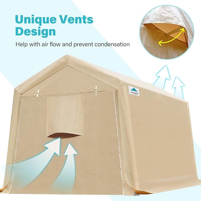 ADVANCE OUTDOOR 8x14 ft Steel Metal Peak Roof Portable Garage Shelter Storage - Image 2