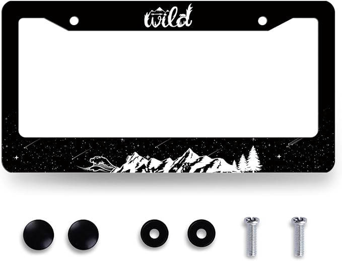 Mountains License Plate Frame Ocean Waves Forest Starry Sky License Plate by RNKATIH