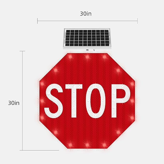 30" Solar Stop Sign Solar Powered LED Blinking Reflective Street Traffic - Image 6