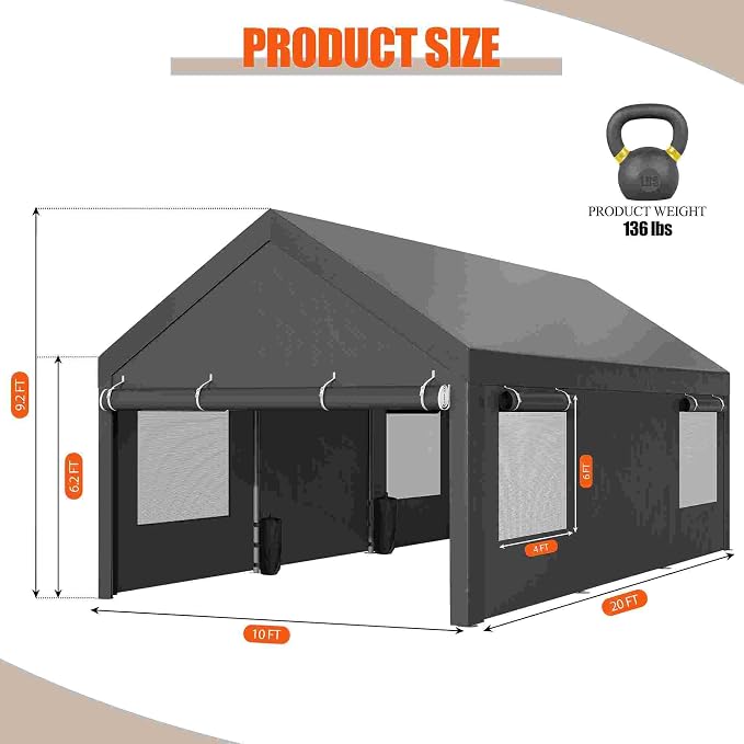 JAMFLY Carport, 10x20 ft Heavy Duty Carport - Image 8