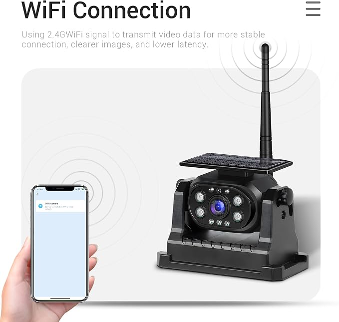 Hikity Wireless Backup Camera Solar Magnetic WiFi, HD 1080P Rechargeable Rear - Image 2
