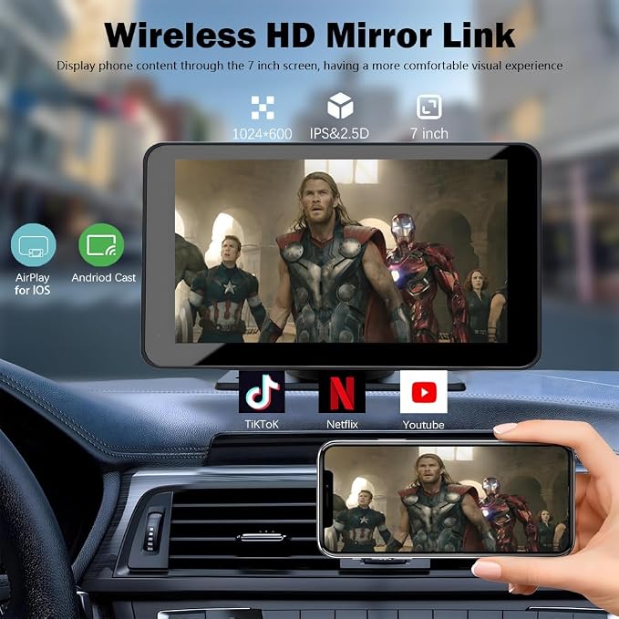 Wireless Carplay Screen for Car 7" Portable Apple Carplay & Android Auto Car - Image 3