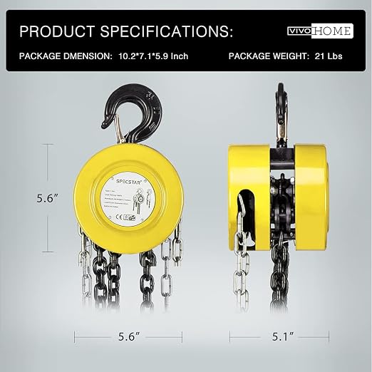 SPECSTAR Hand Chain Hoist 1 Ton 2200 Lbs Capacity 10 Feet - Image 6
