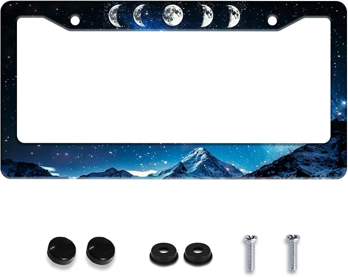 Personalized License Plate Frame Moon Phase Mountains Stainless Steel Accessory by Invincibleframe