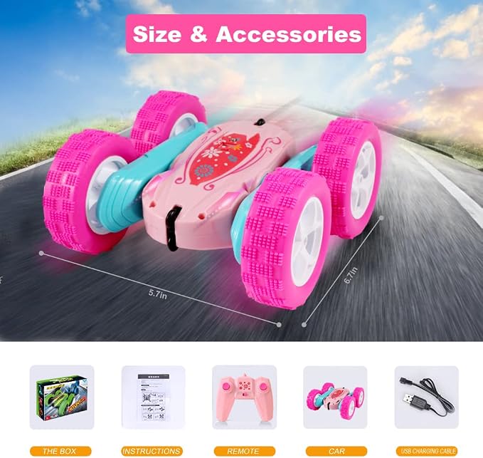 FREE TO FLY Rc Stunt Cars: Double Sided 360°Flip Rotating 4WD Race Car Toy - Image 6