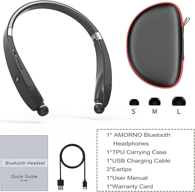 AMORNO Foldable Bluetooth Headphones Wireless Neckband Headset - Image 7