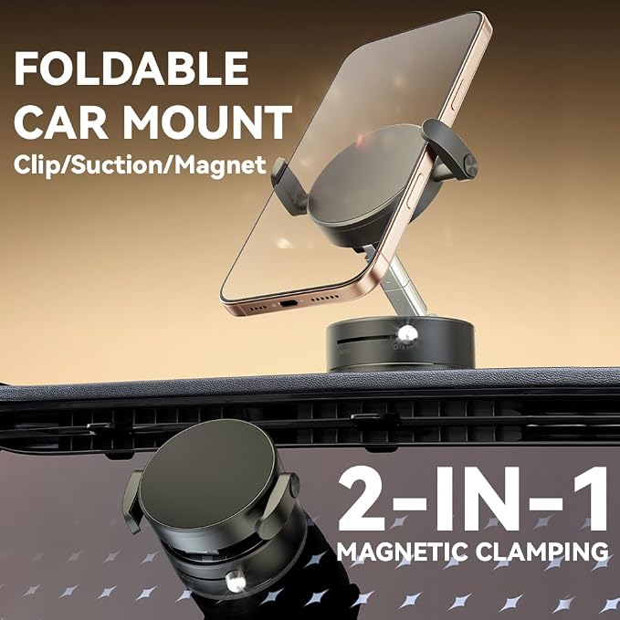 2025 Upgraded Foldable 2-in-1 Clip & Vacuum Magnetic Suction Car Phone Holder - Image 9