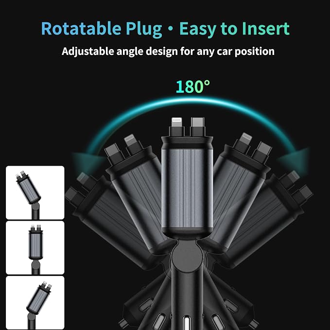 MLVOC Starlight Retractable 66W USB C Car Charger, 4-in-1 Fast Charging Adapter - Image 6