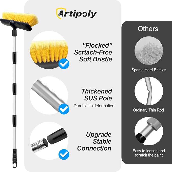 65" Car Wash Brush with Extension Pole, Car Wash 10” Dip Soft Brush, No Scratch - Image 5