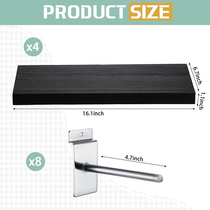 4 Pack Wooden Slatwall Shelf, 16.1" D x 6.7" W x 1.1" H Slatwall Shelves - Image 3