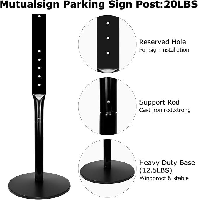 Parking Sign Post 49" Heavy Duty Cast Iron Parking Signs Stand, Movable Sign - Image 9