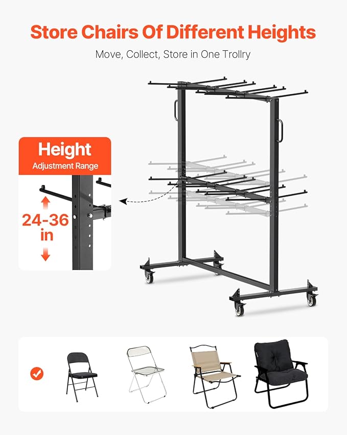 VEVOR Folding Chair Rack, 800 LBS Capacity, Heavy-Duty Chair Cart - Image 3