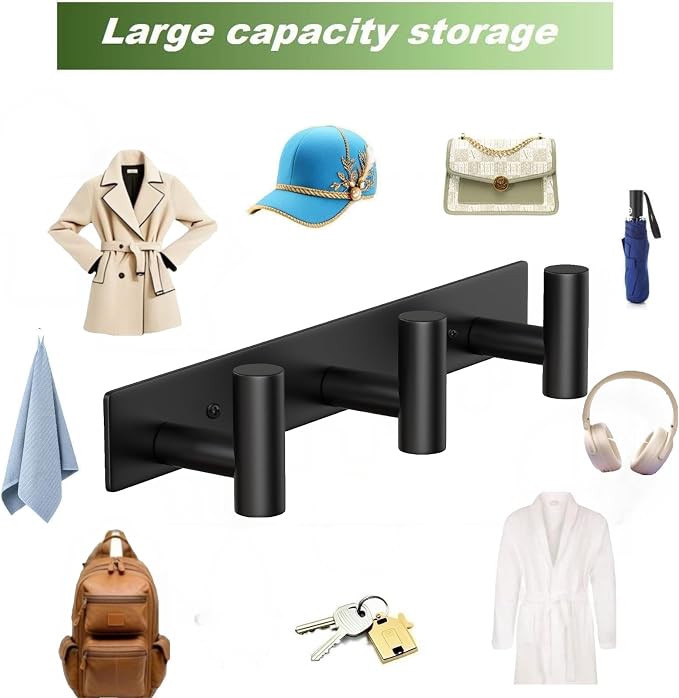 Wall Mounted Coat Rack-3 Hooks, Heavy Duty Stainless Steel Hook Rail - Image 8