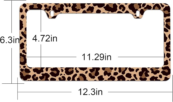 Stainless Steel Brown Cheetah License Plate Holder Leopard Print License Plate - Image 2