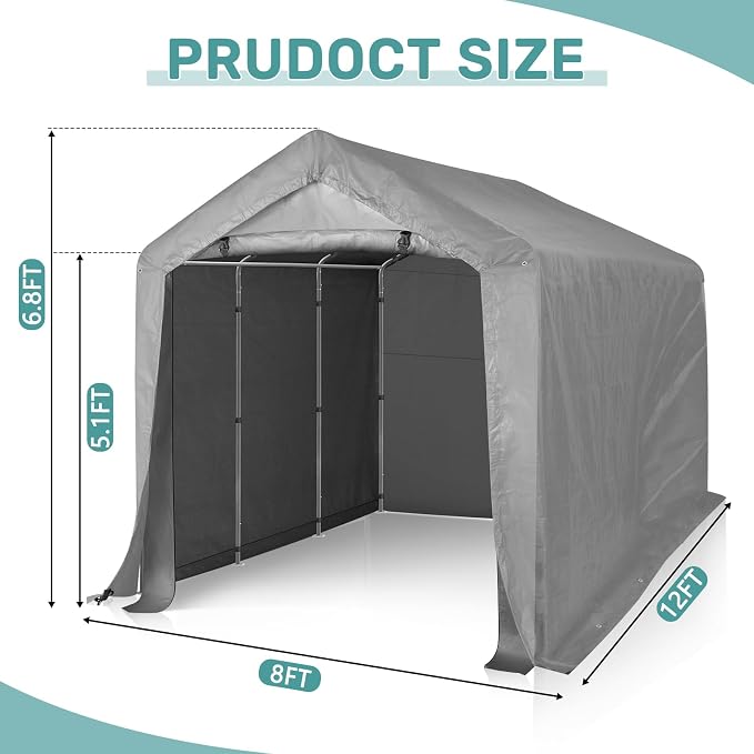 Outvita Outdoor Portable Storage Shed Tent, 8x12 ft Waterproof Carport - Image 2