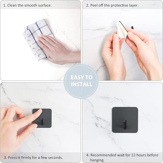 VIS'V Adhesive Hooks, Heavy Duty Shower Wall Stick on Hooks, Waterproof - Image 6