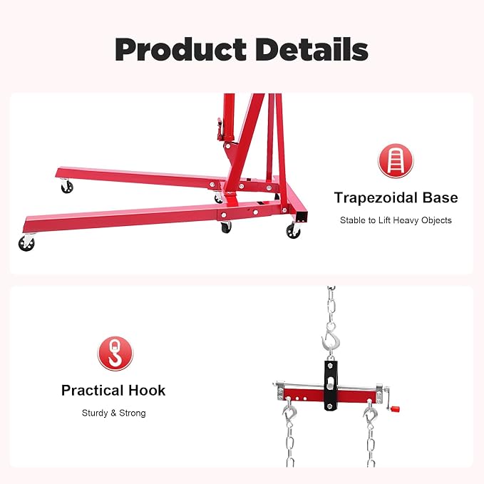 LOYALHEARTDY Engine Hoist with Lever, 2 Ton 4400 LBS Folding Cherry Picker Shop - Image 7