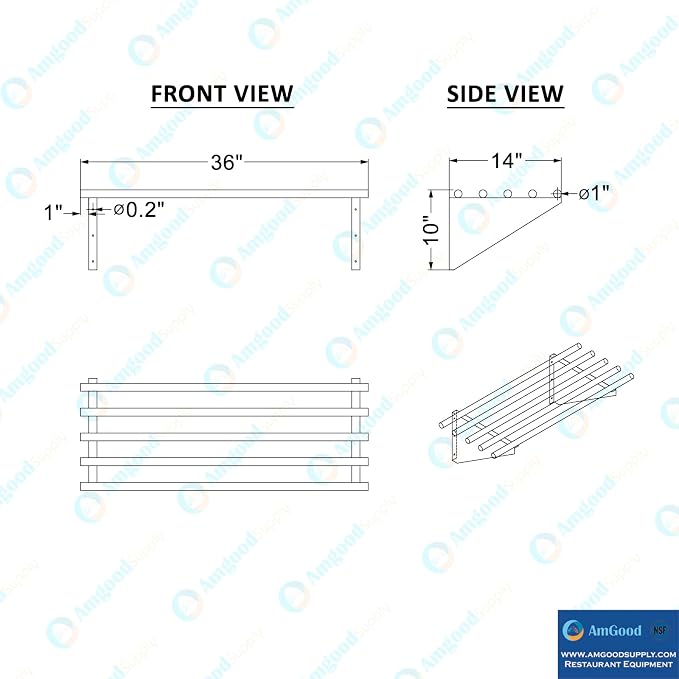 AmGood 14 in. x 36 in. NSF Stainless Steel Tubular Wall Shelf | Heavy-Duty - Image 5